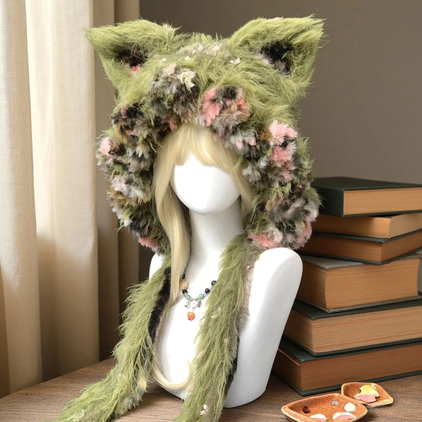 Matcha Berry Handmade Long-Pile Wolf-Ear Hat 